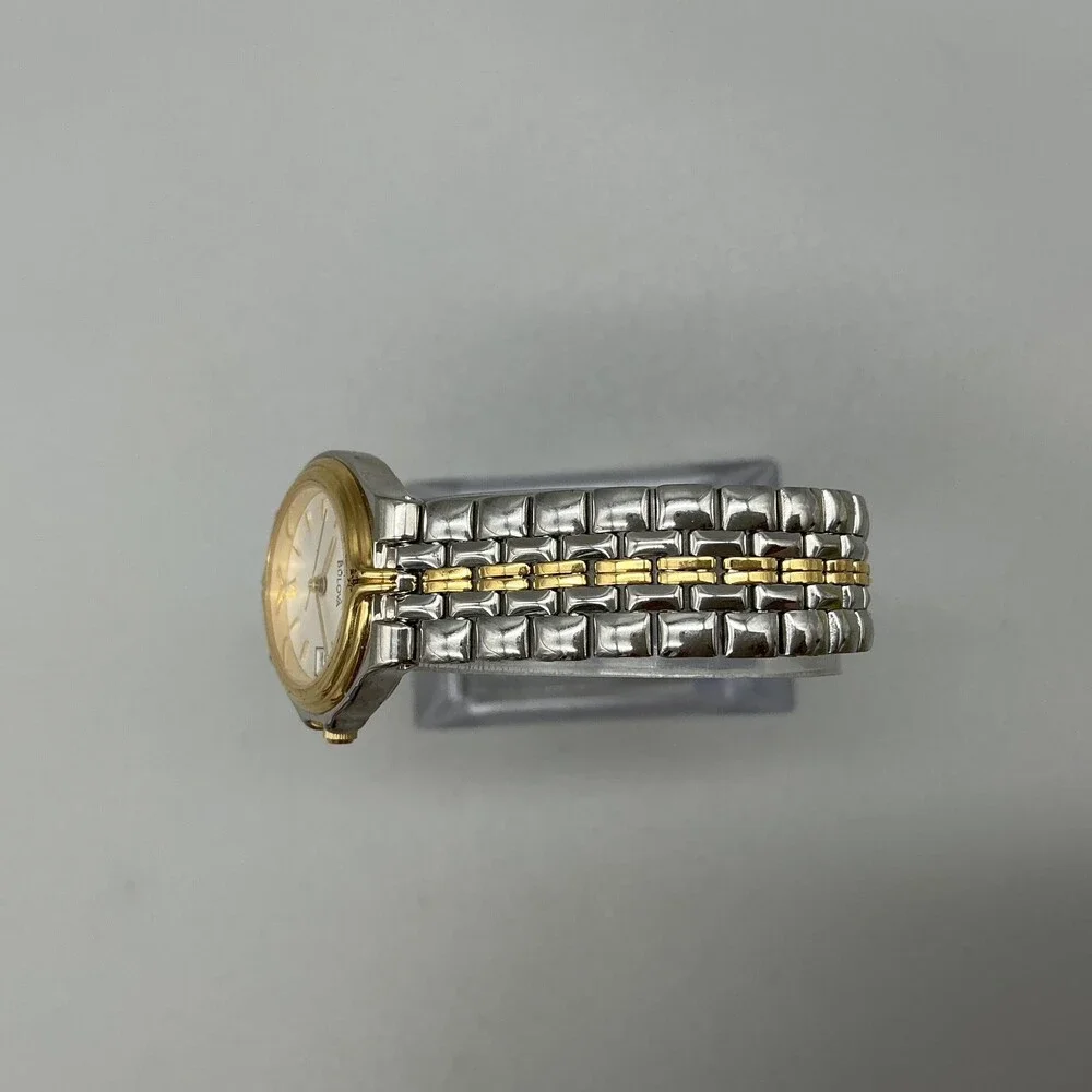 Bulova Womens Watch 24mm White Dial Two Tone Stainless Date New Battery 7.75